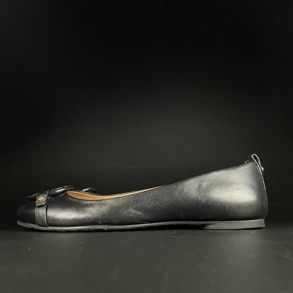 Tory Burch Women’s 6 M Black Leather Slip On Casual Ballet Flat Loafers Logo EUC